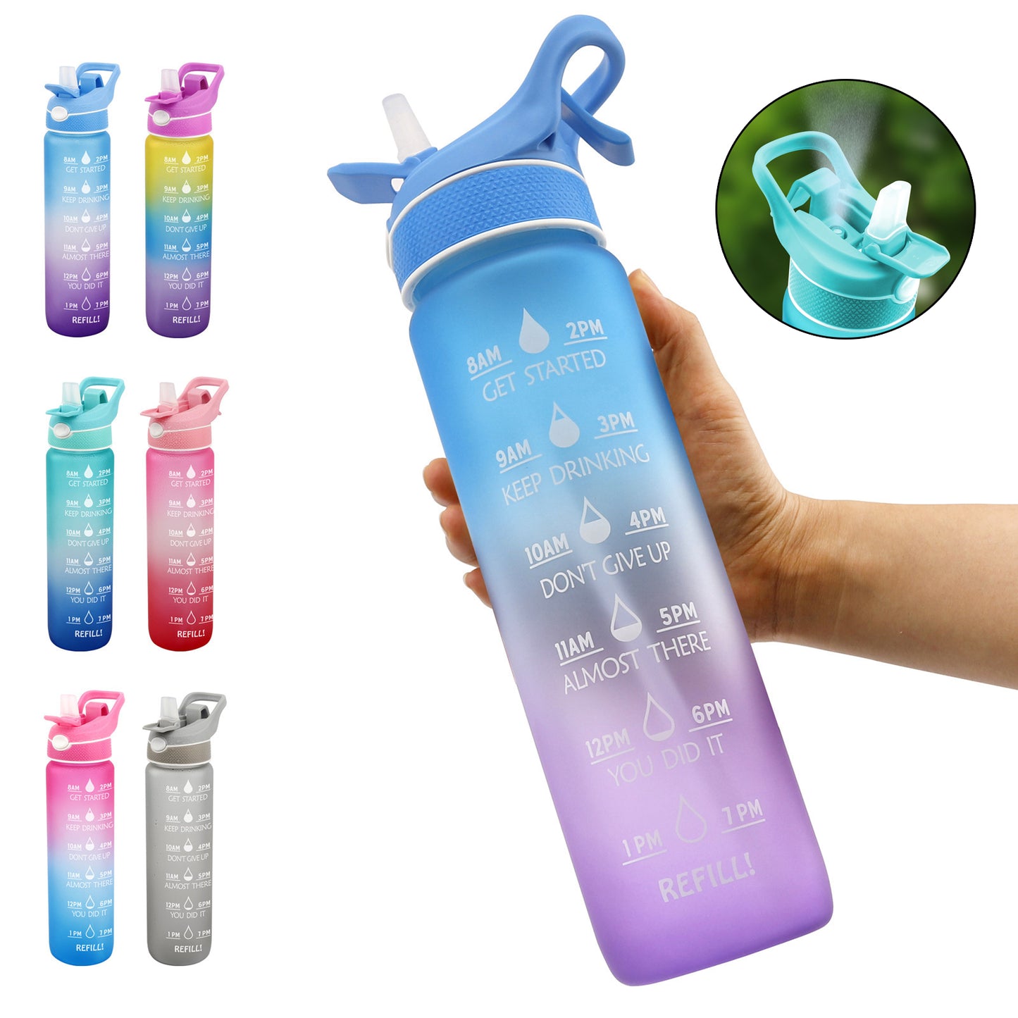 1L Sports Water Bottle with Straw